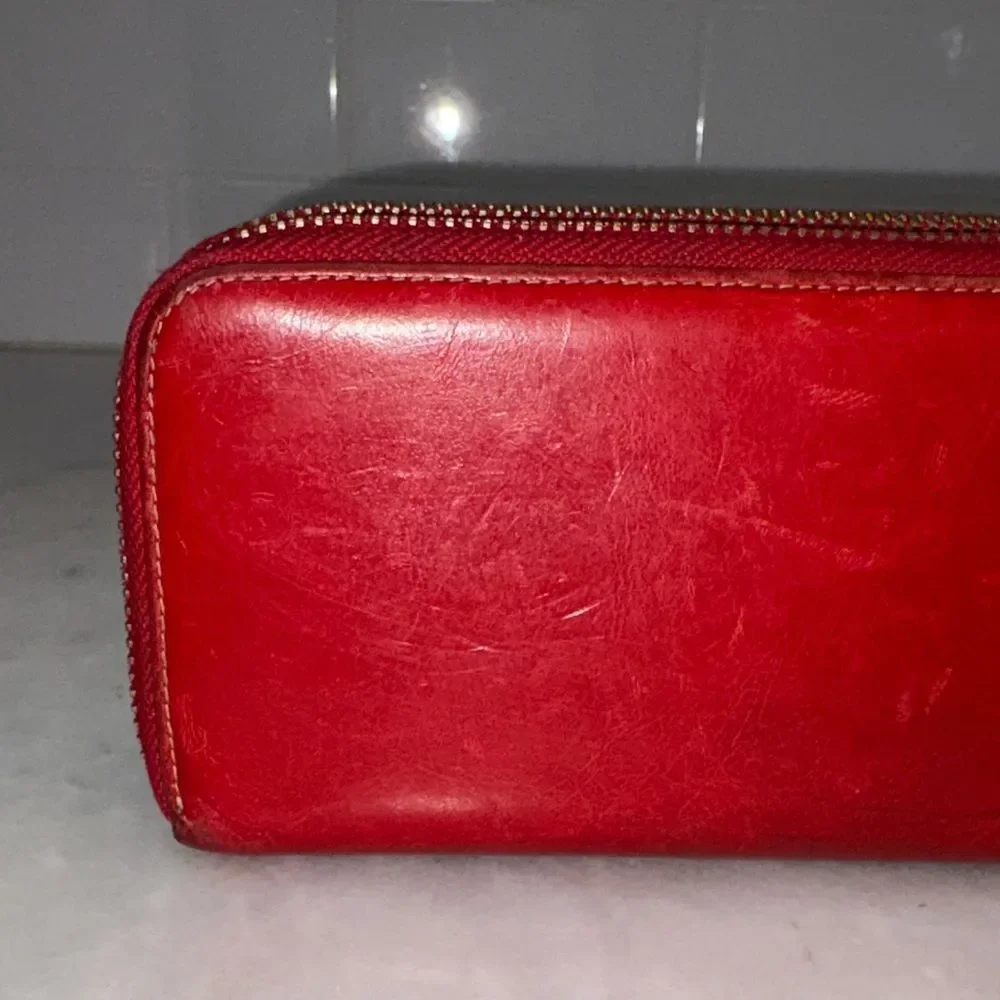 Borgasets Wallet Clutch Red Leather Double  Zip Around Wristlet